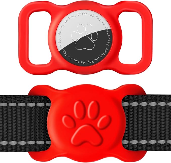 Dynmeow Dog Cat Collar Holder Compatible with Airtag, Anti-Lost Silcione Holder for 3/4-1" inch Wide Collar, Red, M(1 Pack)