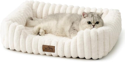 Orthopedic Dog Bed for Small Dogs & Cats - Washable Rectangle Pet Bed with Anti-Slip Bottom, Soft Calming Cat & Puppy Bed for Indoor Pets (25"x21"x6", Cream)