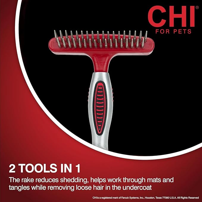 CHI for Dogs Double-Sided Shedding Rake and Blade - Best Grooming Tool for All Hair Types - Safe Dematting and Deshedding Brush for Dogs - Pet Hair Removal Essential - 3 Count