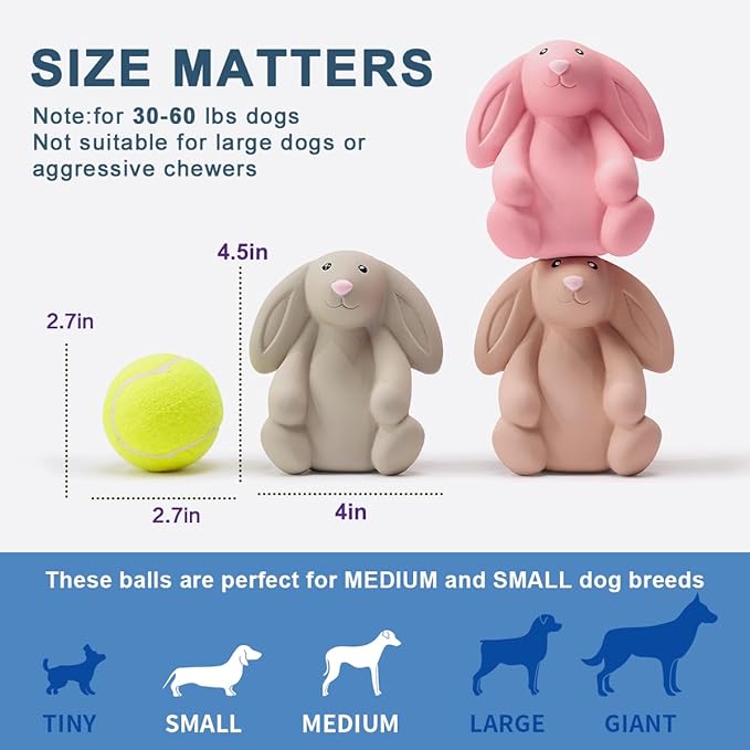 Pawdoer Squeaky Dog Toys for Medium Dogs, Soft Latex Bunny Squeaky Dog Ball, Cute Funny Squeak Rabbit Pet Toys