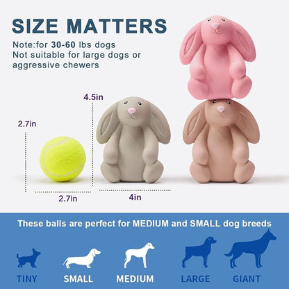 Pawdoer Squeaky Dog Toys for Medium Dogs, Soft Latex Bunny Squeaky Dog Ball, Cute Funny Squeak Rabbit Pet Toys
