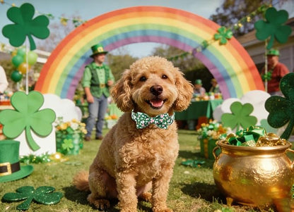 Lionet Paws St. Patrick Dog Collars with Bow tie,Cute Pink Clover Green Dog Collar Bow Tie for Dogs Female, Small, Neck 10-16 inches
