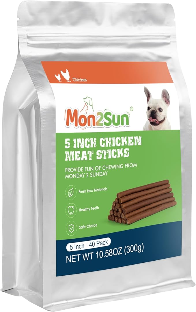 MON2SUN Dog Jerky Treats, 5 Inch Chicken Sticks (Chicken Liver Flavor) Rawhide Free Training Treats for Small Dogs, Soft and Healthy Snacks, 10.58oz (40 Count-Pack of 1)