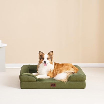 EHEYCIGA Orthopedic Dog Beds for Extra Large Dogs 44x32Inch, Waterproof Memory Foam XL Pet Bed with Sides, Non-Slip and Egg-Crate Foam Big Dog Couch Bed with Washable Removable Cover, Olive Green