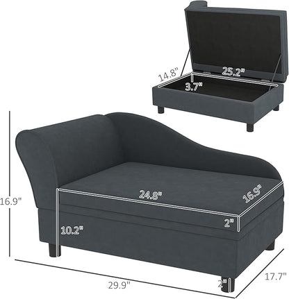 PawHut Luxury Fancy Dog Couch with Hidden Storage, Small Dog Sofa Bed with 2" Soft Foam, Modern Pet Furniture for Puppies & Little Breeds, Dark Gray