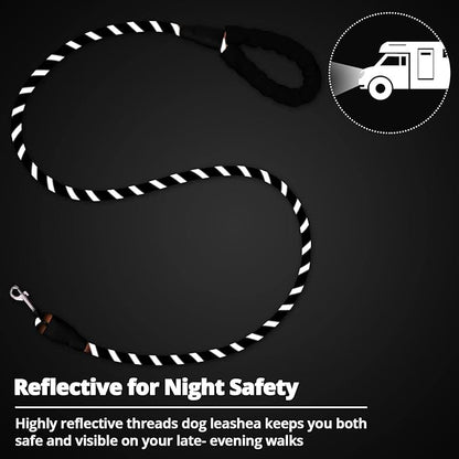 Rope Dog Leash 3 FT: Heavy Duty Leashes with Swivel Lockable Hook Reflective Threads Bungee and Padded Handle - Dog Lead for Large Small Medium Dogs Outside Walking Hiking Black