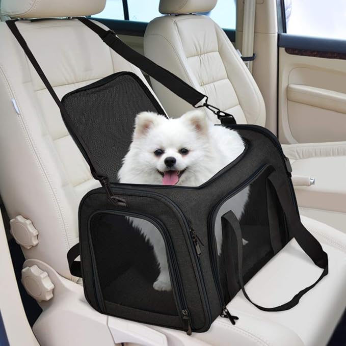 Henkelion Cat Carriers Dog Carrier Pet Carrier for Small / Medium Cats Dogs Puppies (Up To 15lbs), TSA Airline Approved Small Dog Carrier Soft Sided, Collapsible Waterproof Travel Puppy Carrier -Black