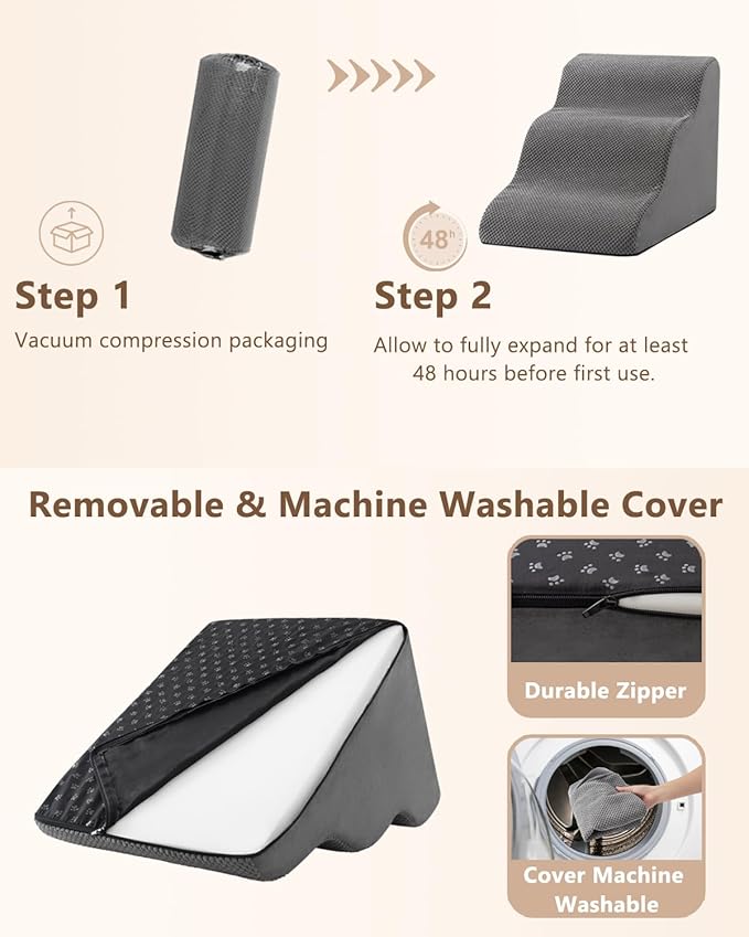 Aodisman Dog Stairs for Small Dogs,3 Step Dog Ramp for Couch and Bed,Pet Stairs with Non-Slip Bottom for Old Cats,Indoor Pet Steps,Comfort,Durable,15.4" H,Grey