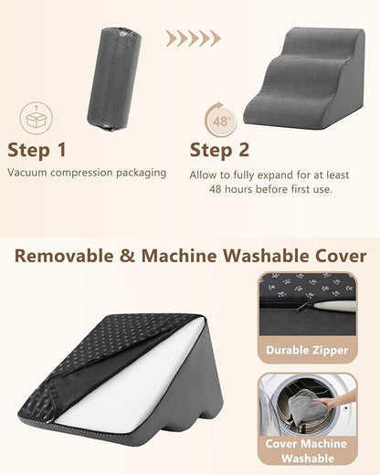 Aodisman Dog Stairs for Small Dogs,3 Step Dog Ramp for Couch and Bed,Pet Stairs with Non-Slip Bottom for Old Cats,Indoor Pet Steps,Comfort,Durable,15.4" H,Grey