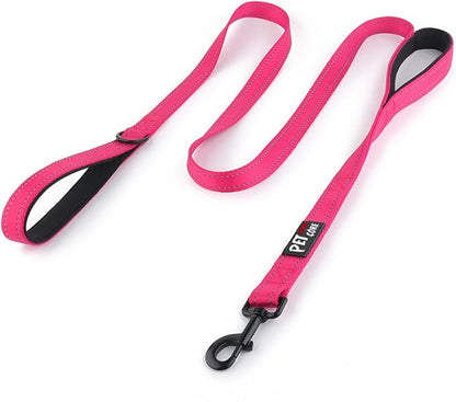 Plutus Pet Double Handle Dog Leash 4ft, Heavy Duty, Reflective Dual Handle Dog Leash for Safety Training, for Medium Large Dogs,2 Handle Leads(Pink)