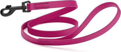 Dogline Biothane Waterproof Dog Leash Strong Coated Nylon Webbing with Black Hardware Odor-Proof Easy to Clean High Performance for Small or Large Dogs Made in USA 4 or 6 ft Lead, Magenta Pink