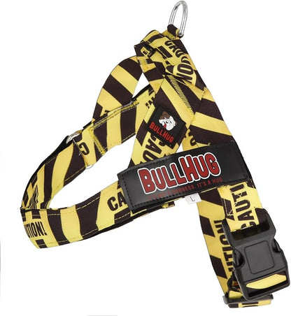 BULLHUG Adjustable Dog Harness– No Pull, No Choke – for English Bulldogs, French Bulldogs, Pugs & Broad-Chested Breeds – Easy, Safe Walks (Caution, XL)