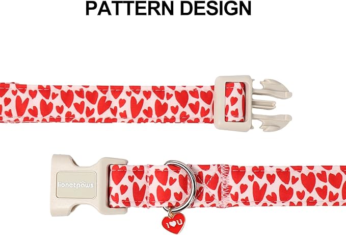 Lionet Paws Valentine's Day Dog Collars - Red Heart Peach Dogs Collar with Plastic Buckle and Heart Pendant,Dog Collar for Small Dogs