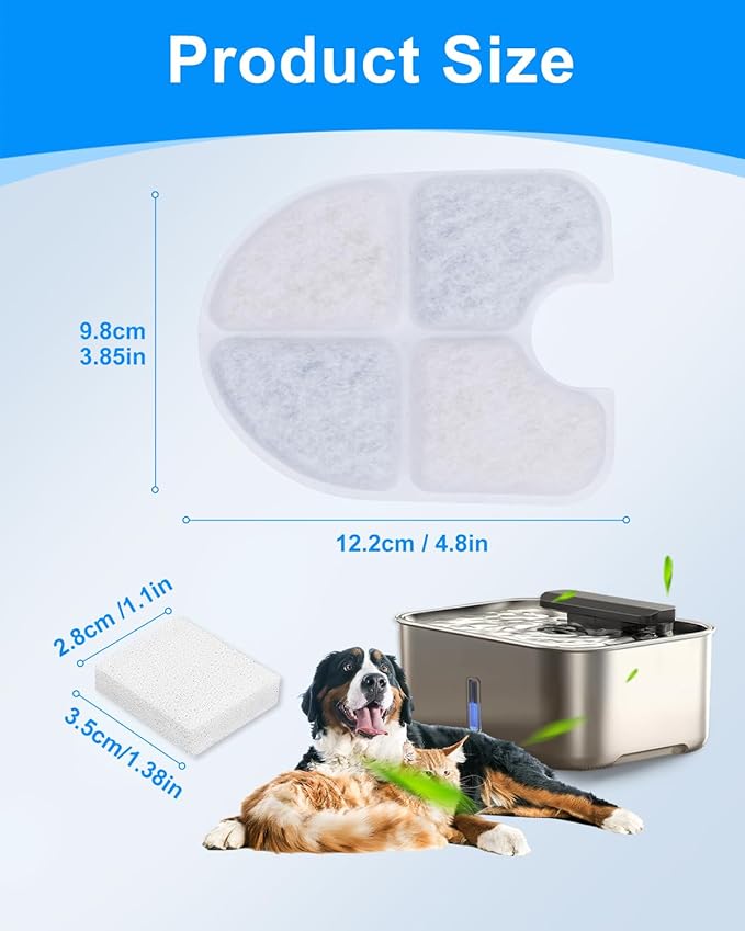 MyfatBOSS Dog Water Filter Replacement Compatible with FEELNEEDY 3 Gal/12L Stainless Steel Dog Fountain Water Bowl, 6PCS Pet Cat Filters & 6PCS Sponge Pump Filters for 3 Gallon Water Dispenser