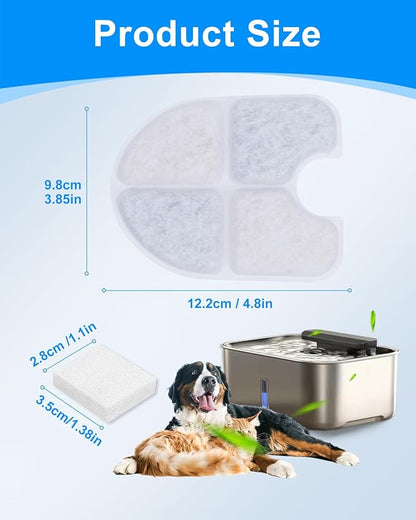 MyfatBOSS 8+8 Pack Dog Water Fountain Filters Replacement Compatible with FEELNEEDY 3Gal/12L Dog Water Dispenser, Carbon Filter & Sponge Pump Filter Set for Pet Fountain Bowl