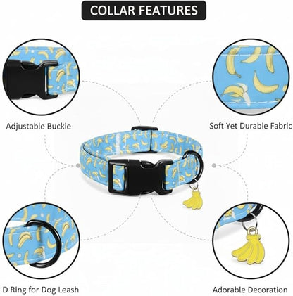 Dog Collar, Cute Banana Fruit Pattern, Spring Summer Design for Small Medium Large Dogs, S