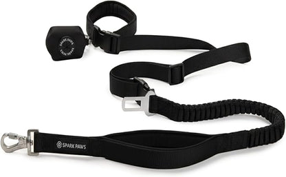 Spark Paws Handsfree Dog Leash – Shock Absorbing Waist Bungee Lead for Running, Car Seatbelt Clip & Poop Bag Set, Heavy Duty Tactical Lead for Medium, Large & X-Large Breeds - Black