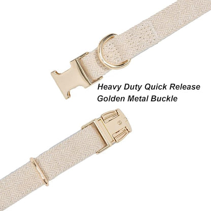 Ewinoom Soft Hemp Dog Collar and Leash Set Adjustable Woven Tweed Dog Collars with Metal Buckle and Lead for Small Medium Large Dogs,Beige