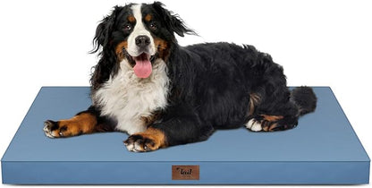 Tail Stories Outdoor Extra Large Dog Crate Bed, XXL Waterproof Dog Bed for Giant Breeds Dogs, 47x29 Inch Orthopedic Egg Crate Foam Pet Mat with Removable Cooling Cover, Blue
