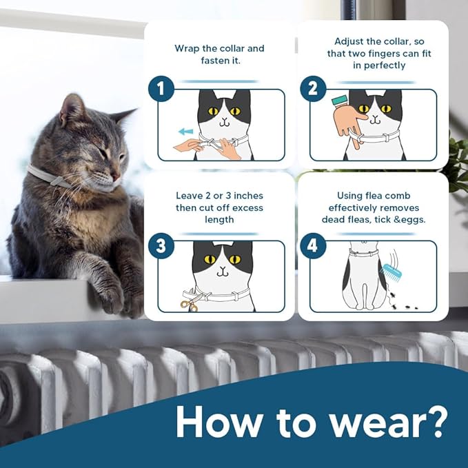fcesiweg Flea Collar for Cats, Tick Collars for Cats,8 Months Protection,Plant Ingredients, Cat Flea Tick Collar -2P