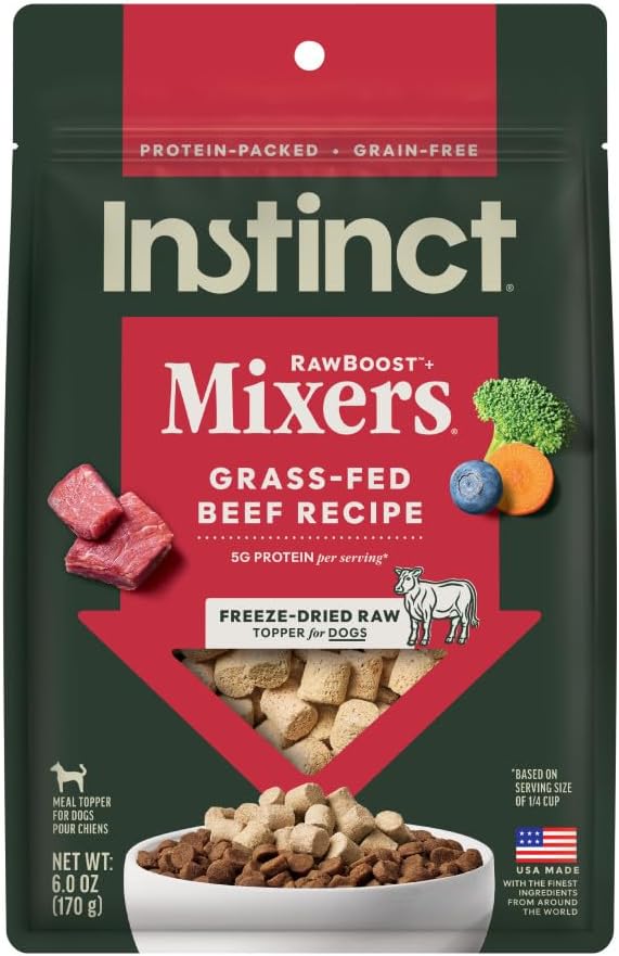 Instinct Raw Boost Mixers, Freeze Dried Dog Food Topper, Grain Free Recipe - All Natural Beef, 6 oz. Bag