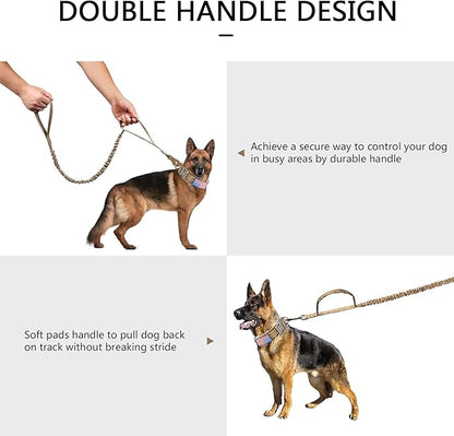 DAGANXI Tactical Dog Collar Leash Set, Adjustable Military Training Nylon Dog Collar with Controll Handle and Heavy Metal Buckle for Medium and Large Dogs，with Patches and Airtags Case (L, Brown-Set)