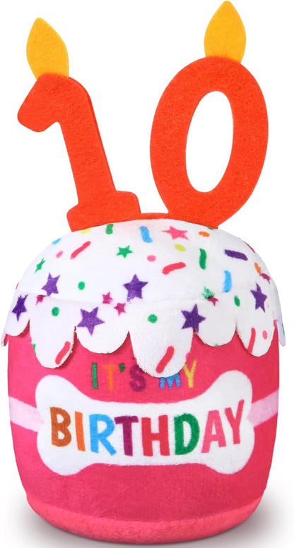 Dog Birthday Cake Toy Accessories for Girl Boy Gifts, Squeaky Plush Toy for Dog Birthday Party Decor Favor for Large, Medium and Small Dogs(10th,Pink)