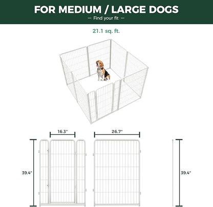FXW Homeplus Unleashed Indoor Dog Playpen - Stress-Free and Safe Play, Heavy Duty 40 Inch 8 Panels with Washable Pee Pad for Medium and Large Dogs, White│Patented