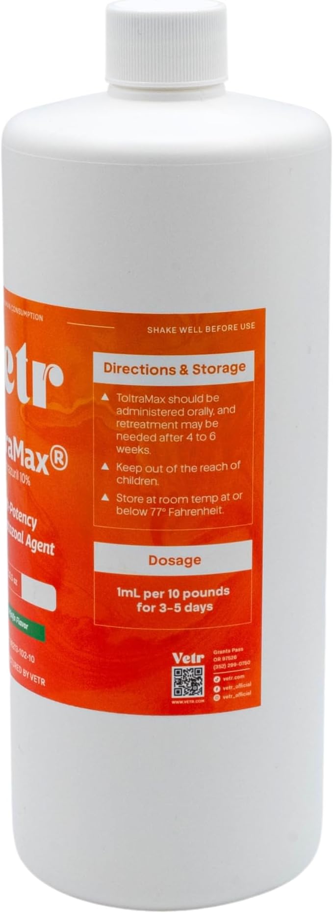 ToltraMax Toltrazuril 10.0% for Horses, Dogs, Cats, 960mL/32.4Ounce, for Non-Food Chain Animals, Alfalfa