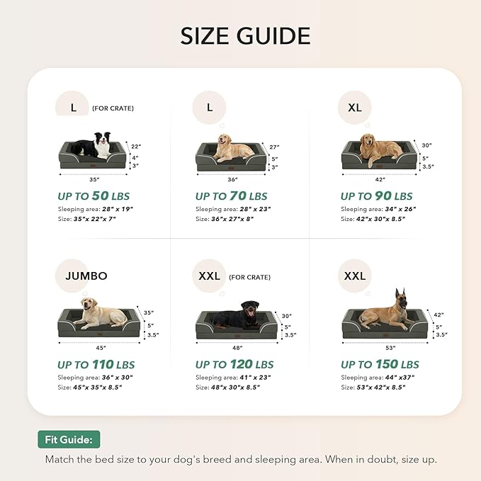 Casa Paw Orthopedic Dog Beds for Extra Large Sized Dogs, Waterproof Memory Foam XL Pet Bed with Sides 48x30Inch, Non-Slip and Egg-Crate Foam Big Dog Couch Bed with Removable Washable Cover, Dark Green