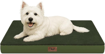 Tail Stories Comfort Dog Bed for Small Dogs & Cats, Waterproof Dog Crate Mat Orthopedic Egg Crate Foam with Washable Removable Cover, Olive Green
