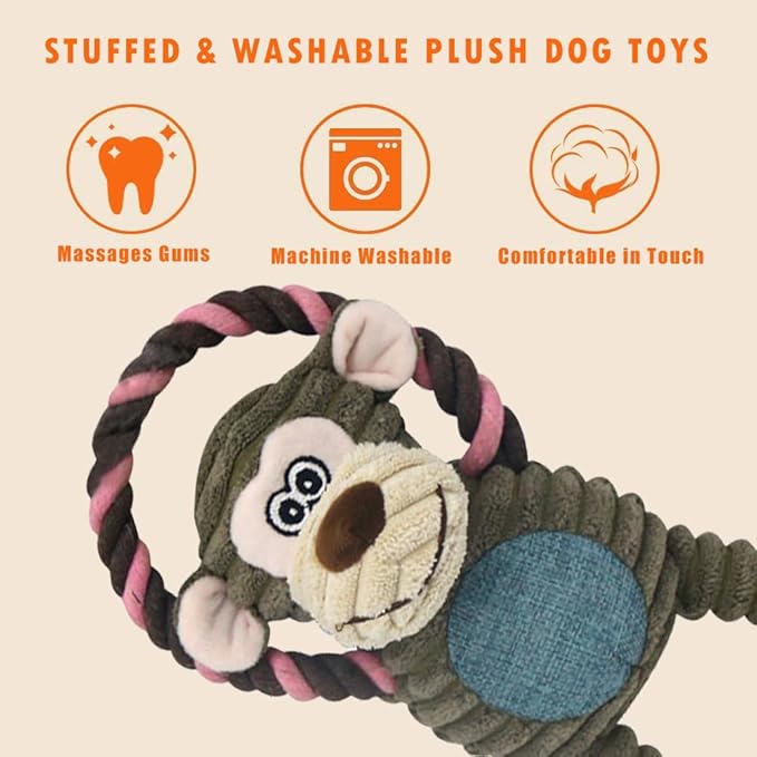Rope Dog Toys to Keep Them Busy - Tug of War Dog Toys for Boredom Plush Interactive Squeaky Puppy Toys for Small Medium Large Dogs