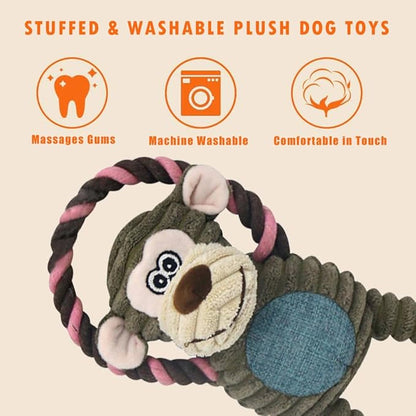 Rope Dog Toys to Keep Them Busy - Tug of War Dog Toys for Boredom Plush Interactive Squeaky Puppy Toys for Small Medium Large Dogs
