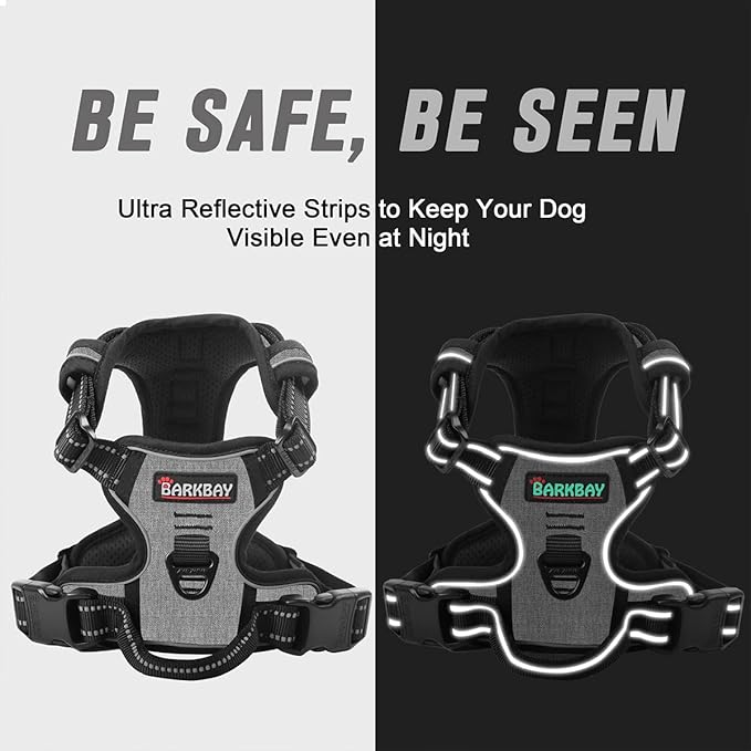 BARKBAY No Pull Dog Harness Front Clip Heavy Duty Reflective Easy Control Handle for Large Dog Walking(Flint Gray,L)