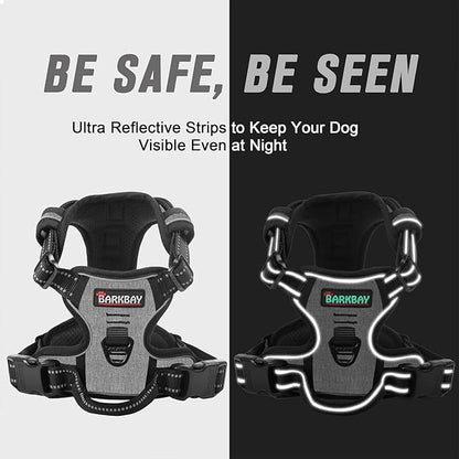 BARKBAY No Pull Dog Harness Front Clip Heavy Duty Reflective Easy Control Handle for Large Dog Walking(Flint Gray,L)