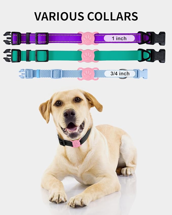 Dynmeow Dog Cat Collar Holder Compatible with Airtag, Anti-Lost Silcione Holder for 3/4-1" inch Wide Collar, Pink, M(1 Pack)