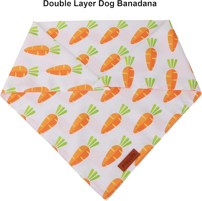 PTDECOR Easter Dog Bandana 2 Pack, Reversible Rabbit Carrot Dog Scarf, Multi Size Offered, Yellow White Easter Bandanas for Medium Large Dogs Pets (Large)