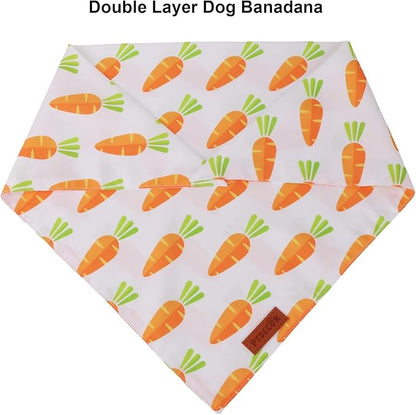 PTDECOR Easter Dog Bandana 2 Pack, Reversible Rabbit Carrot Dog Scarf, Multi Size Offered, Yellow White Easter Bandanas for Extra Large Dogs (X-Large)
