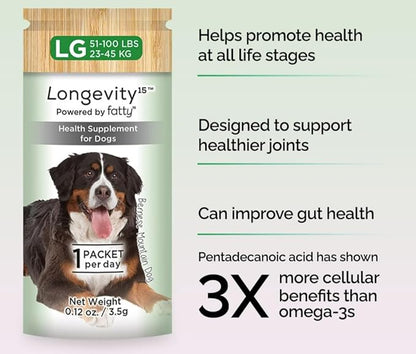 Yummy Combs Longevity15 – C15:0 – Fatty Acid Health Supplement for Dogs – Healthy Pet Supplies – for Large Dogs, 3 Pack