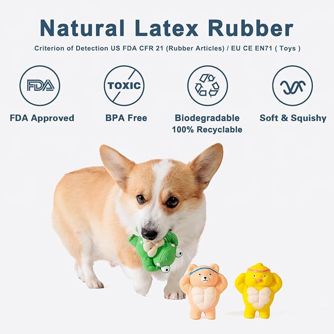 Pawdoer 3 Pack Squeaky Dog Toys for Medium Dogs, Soft Latex Chicken Squeaky Dog Ball, Cute Funny Squeak Different Animals Frog Bear Chicken Pet Toys