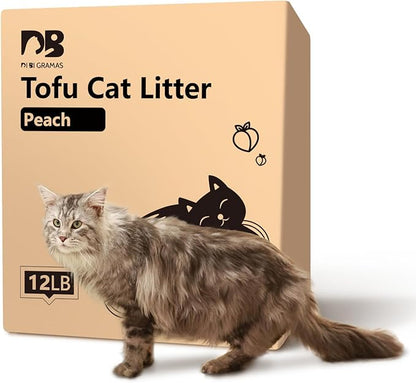 DI BI GRAMAS Cat Litter 12LB/2 Packs Dust-Free Clumping Tofu Cat Litter Quickly Absorb Odors Toilet Can Flush Into The Toilet Pure Natural tofu cat Litter (Peach)