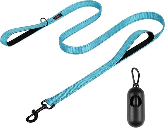 Heavy Duty Dog Leash with 2 Handles - 5FT Reflective Anti-Pull Training Lead for Medium & Large Dogs, Double Handle Leash with Padded Grip, Durable Nylon Pet Leash (Blue) by [CHENEDY]
