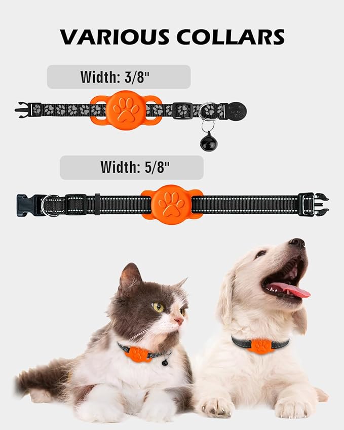 Dynmeow Dog Cat Collar Holder Compatible with Airtag, Anti-Lost Silcione Holder for 3/8 and 5/8 Inch Wide Collars, Orange, S(1 Pack)