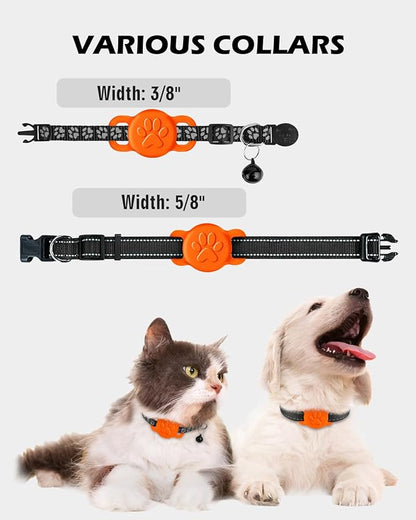 Dynmeow Dog Cat Collar Holder Compatible with Airtag, Anti-Lost Silcione Holder for 3/8 and 5/8 Inch Wide Collars, Orange, S(1 Pack)