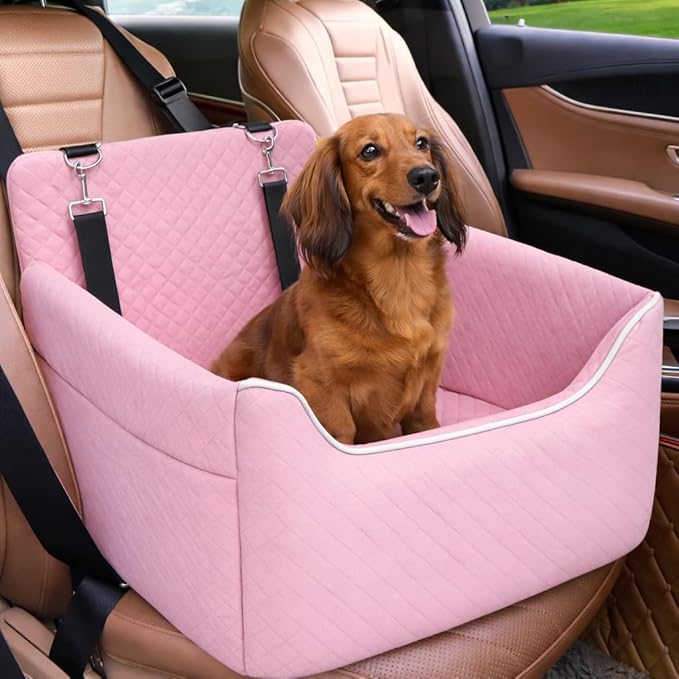 Dog Car Seat for Small Dogs Under 30lbs, Dog Booster Seat with Detachable Washable Cover and Cushion, Memory Foam Pet Car Seat with Safety Belt and Storage Pockets