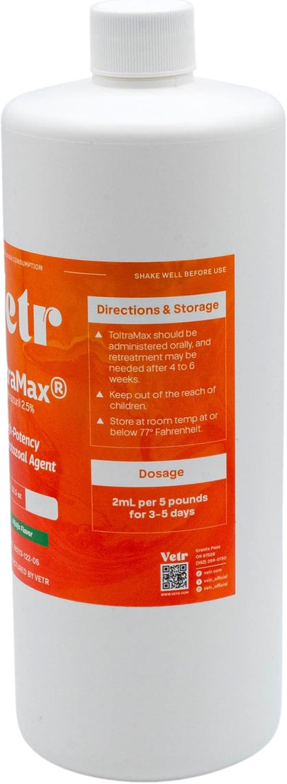 ToltraMax Toltrazuril 2.5% for Horses, Dogs, Cats, 960mL/32.4Ounce, for Non-Food Chain Animals, Alfalfa