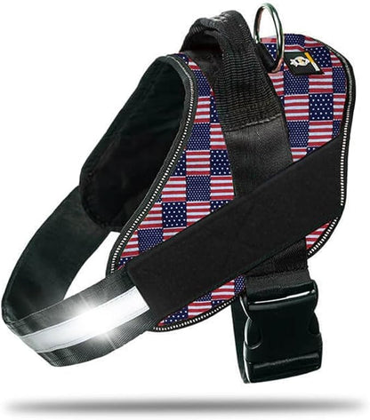 DOGGYKINGDOM Non Pull Dog Harness with Patch Panels and Handle, Adjustable, Reflective, No Choke, Heavy Duty Easy On Service Dog Vest Harnesses for Medium Large Small Sized Dogs - US Flag, M