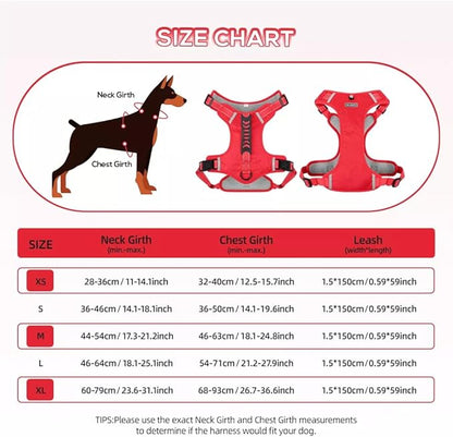 Dog Harness No Pull Adjustable Reflective,for Medium and Large Small Dog with Leash 59.06in (Red, L)