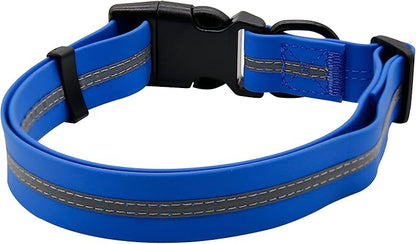 NIMBLE Dog Collar Waterproof Pet Collars Anti-Odor Durable Adjustable PVC & Polyester Soft with Reflective Cloth Stripe Basic Dog Collars S/M/L Sizes (Medium (11.81”-18.5”inches), Blue)