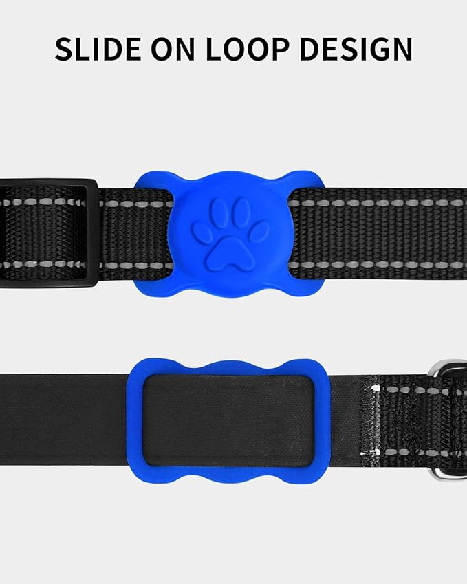 Dynmeow Dog Cat Collar Holder Compatible with Airtag, Anti-Lost Silcione Holder for 3/4-1" inch Wide Collar, Navy-Blue, M(1 Pack)